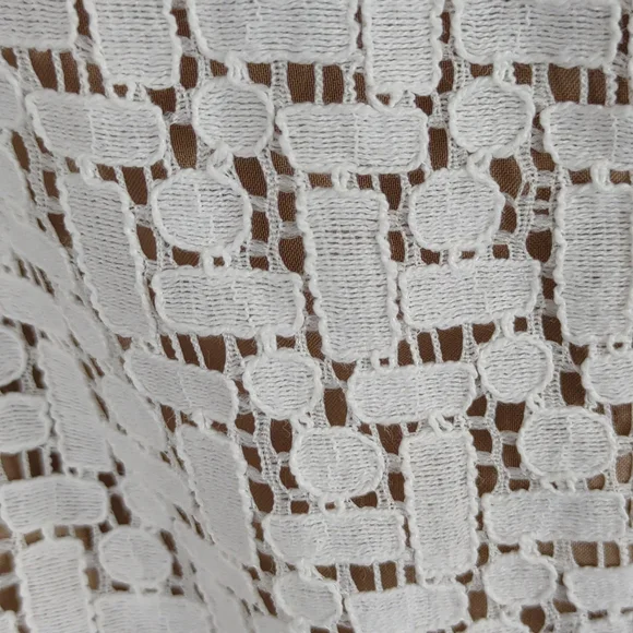 Anne Klein Sleeveless Lace Overlay Cotton Blend Tiered Skirt Tan & White Dress - Picture 4 of 11